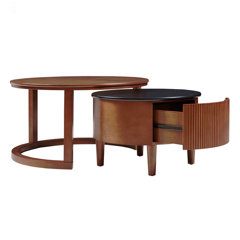 Table basse vintage emboîtable cannelée avec tiroir Vintage