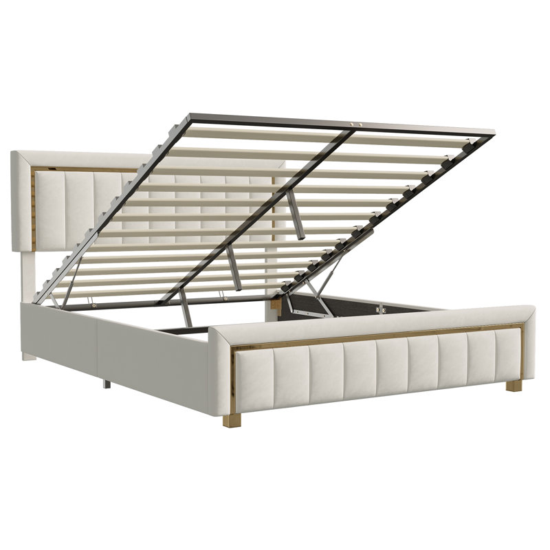 Ottoman Storage Bed, European Kingsize (160 x 200 cm), Beige