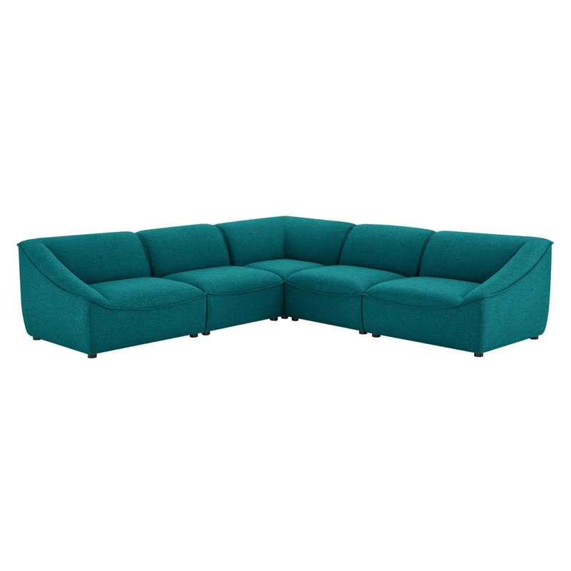 Canapé modulaire 5 pièces Comprise, Tissage uni bleu sarcelle