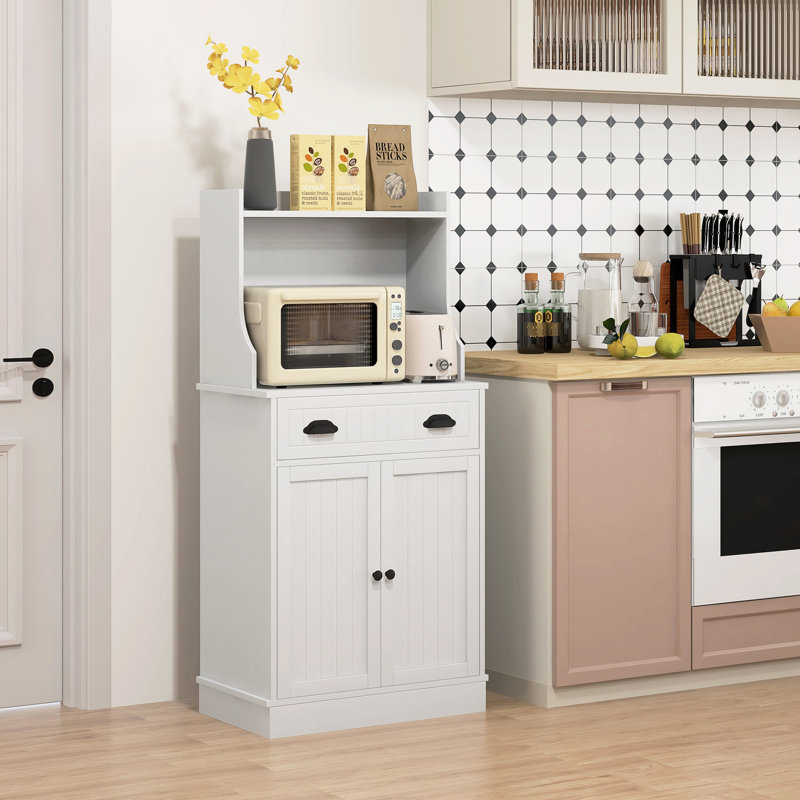 Kitchen Cabinet With - White For Stylish Storage Solution Microwave In With Adjustable Shelf Convenient Use