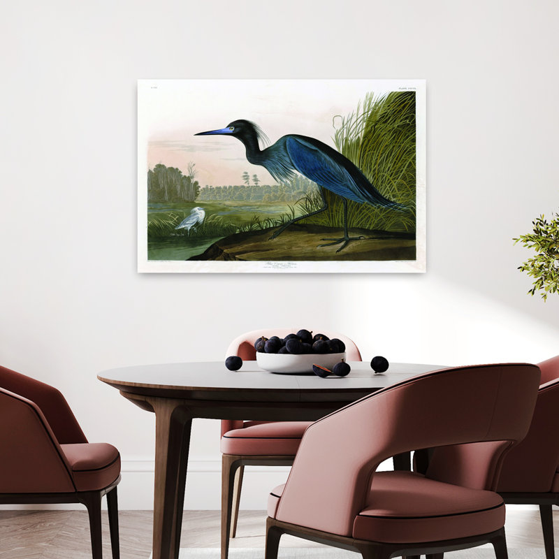 Grue bleue, oiseau abstrait, paysage côtier, art, H 16 po x l 24 po