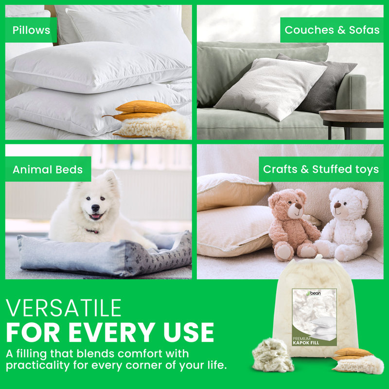 Bourre en kapok biologique de qualité supérieure - parfaite pour les coussins, les lits pour animaux de compagnie, les divans et les divans - sans produits chimiques et hypoallergénique