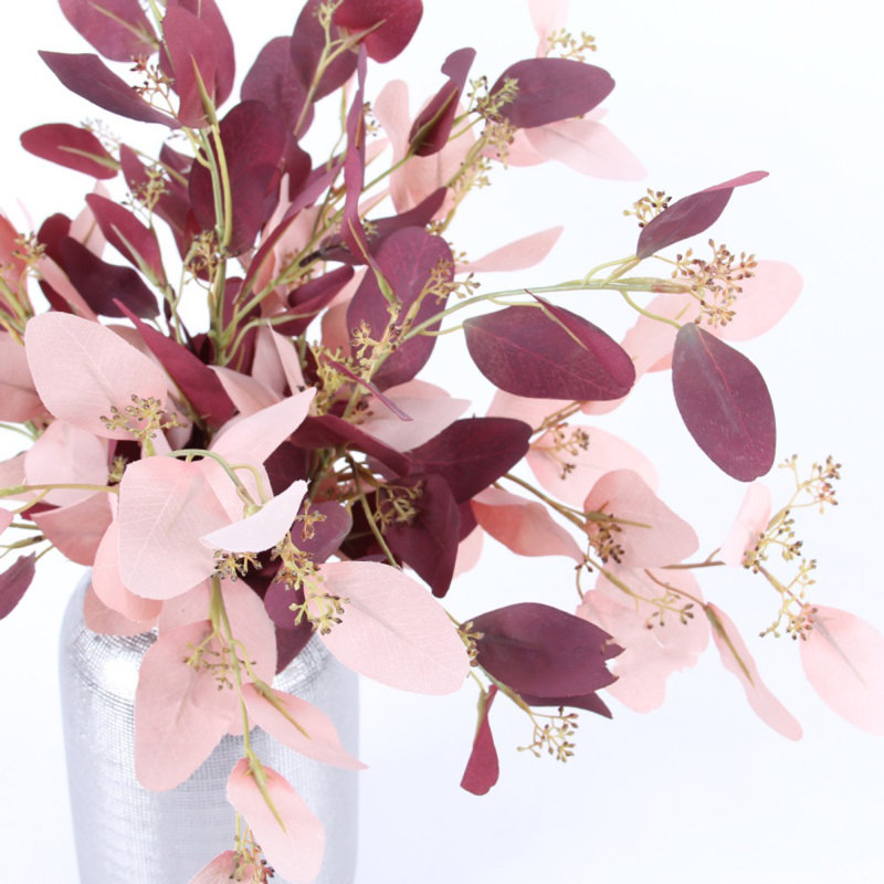 Tige de eucalyptus artificielle, Rose, 3 tiges