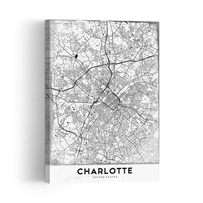 Carte de la ville de Charlotte, rétro, impression abstraite d'art mural de la ville