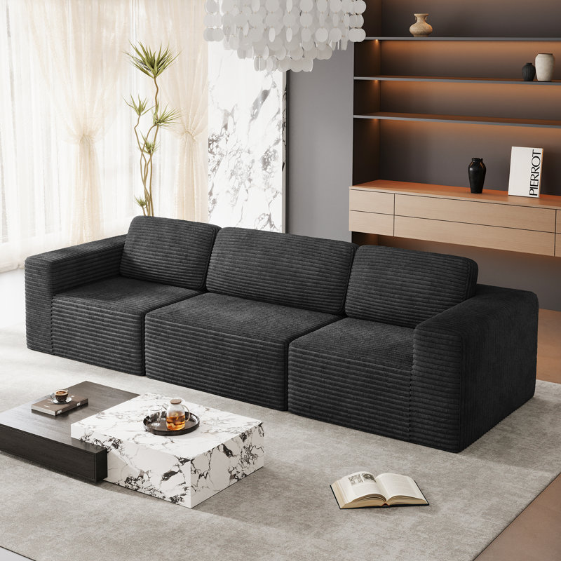 3 Seater Corduroy Sofa, Black