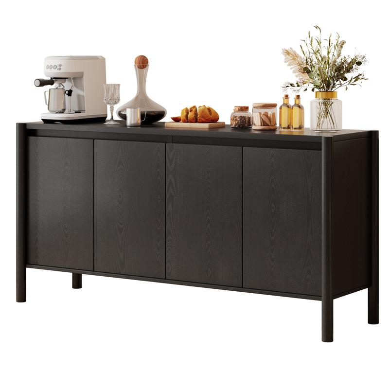 Buffet 59 po, armoire de rangement avec 4 portes et tablettes réglables pour la salle à manger et le salon, Noir