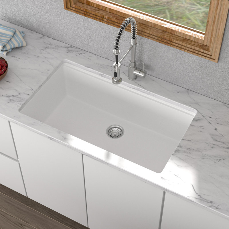 32" L x 19" W Undermount Single Bowl Workstation Sink Quartz Kitchen Sink, White