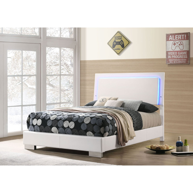 Clapp Wood Full LED Panel Bed White High Gloss, Full/Double