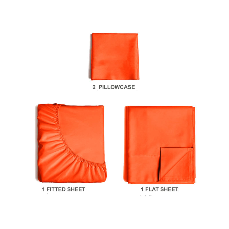  Ensemble de draps en rayonne de bambou 4 pièces Premium Luxury, Ensemble de draps pour taille de lit simple TG ave, Orange