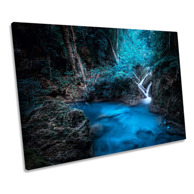 Blue Forest Waterfall River - Wrapped Canvas Print