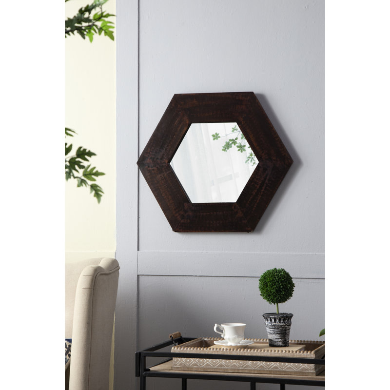 Miroir hexagonal 18,5 "x 18,5" avec cadre en bois massif, décoration murale pour le couloir de la salle de bain du salon