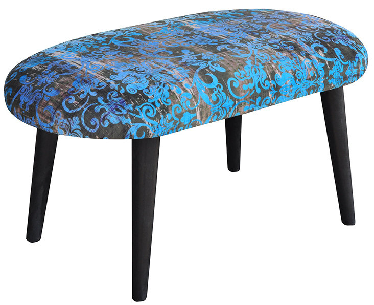 Patchwork Polyester Blend Upholstered Bench, Turquoise