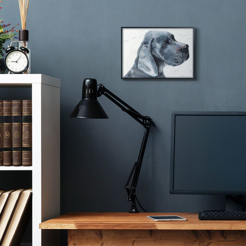 «Great Dane Dog Pet Animal Watercolor Painting», impression sur toile, H 11 po x l 14 po, Giclée encadrée noir minuit