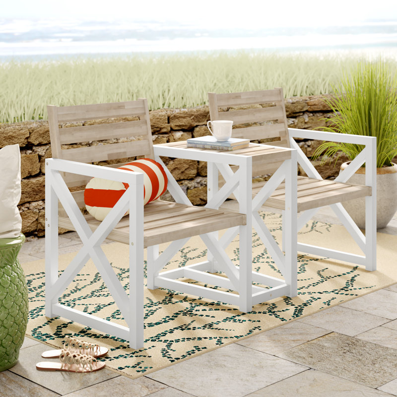 Denslowe Solid Wood Acacia Outdoor Bench, White / Oak