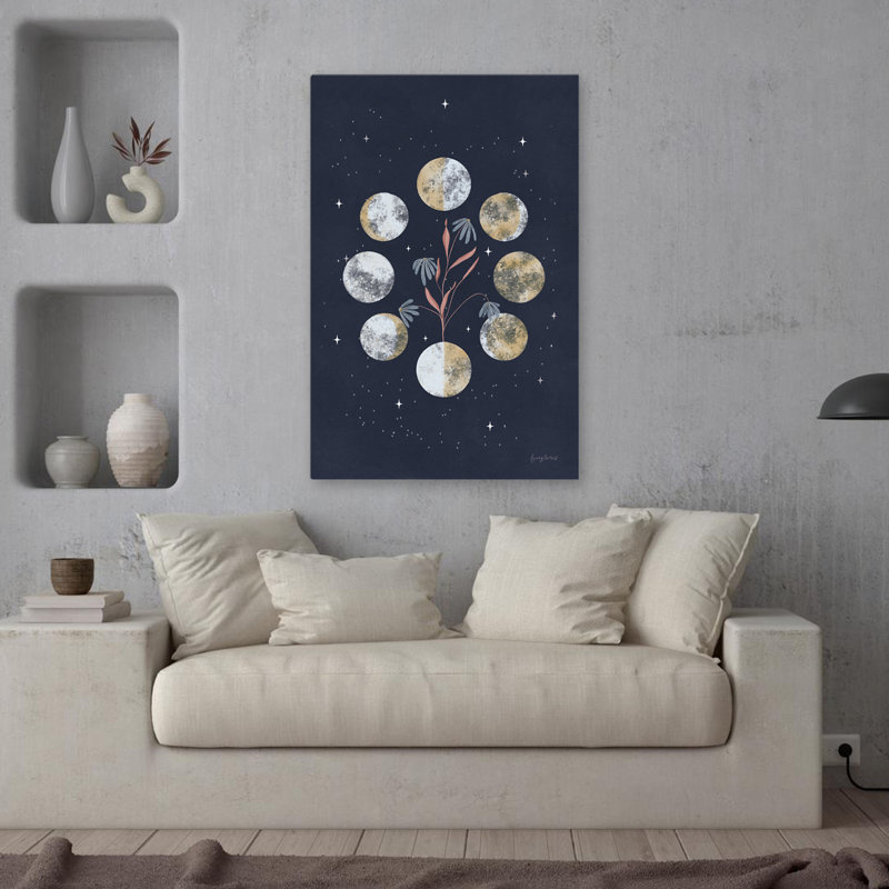 Luna I - marguerites noires, bleues et bleues, art céleste, H 36 po x l 24 po