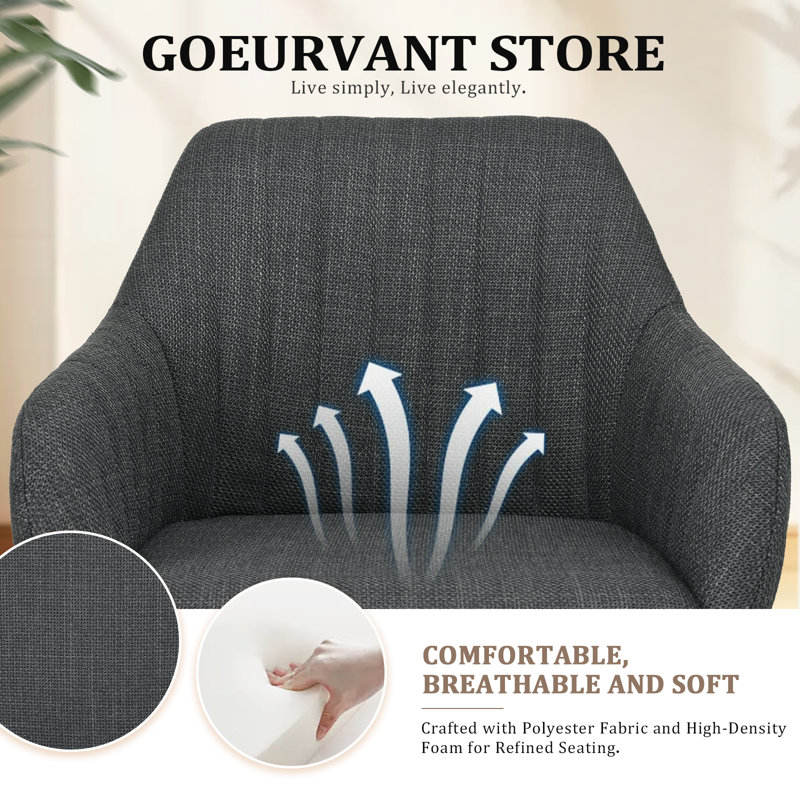 49.5cm H Upholstered Dining Chairs With Wooden Legs, Dark Grey Linen/Black, 4