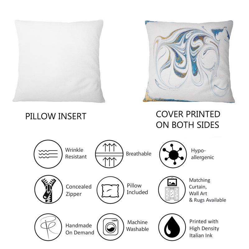 Coussin blanc blanc et or Marble Rivers - imprimé moderne 1