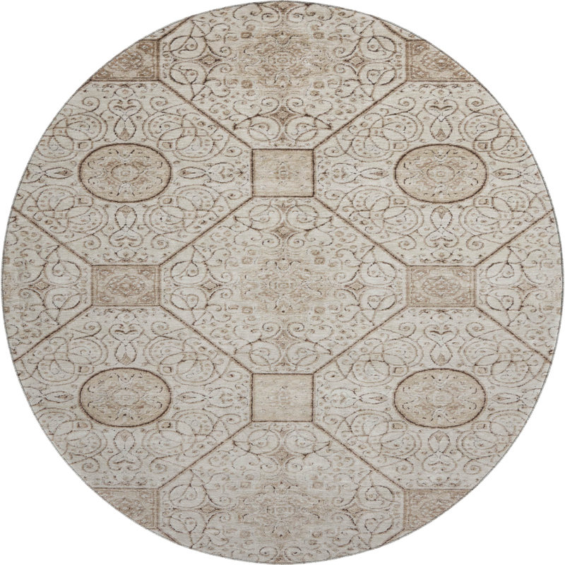 Premium Machine Washable Bucz AMF1748 Geometric Rug, Round 8'