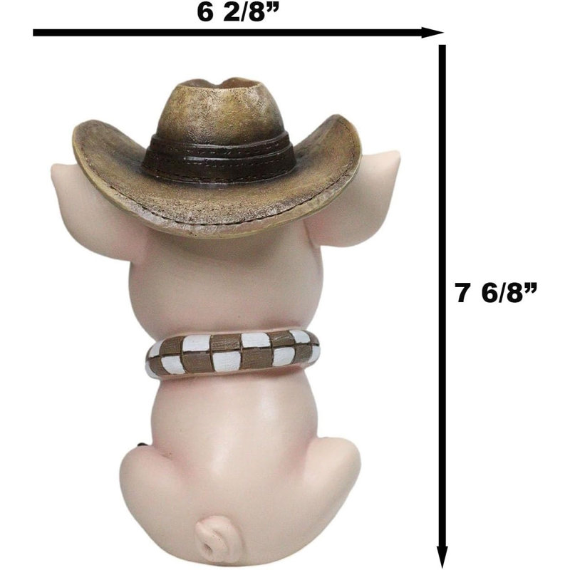 Figurine de cochon assis rustique Western avec chapeau de cowboy turquoise et écharpe