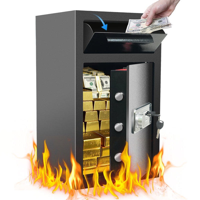 Safe Box Fireproof Waterproof, 2-in-1 Drop Slot Security Safes With Digital Lock & Key For Home Business Use