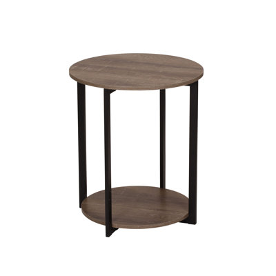 Jamestown Round Side End Table with Storage Shelf Ashwood Rustic Wood Grain and Black Metal Frame