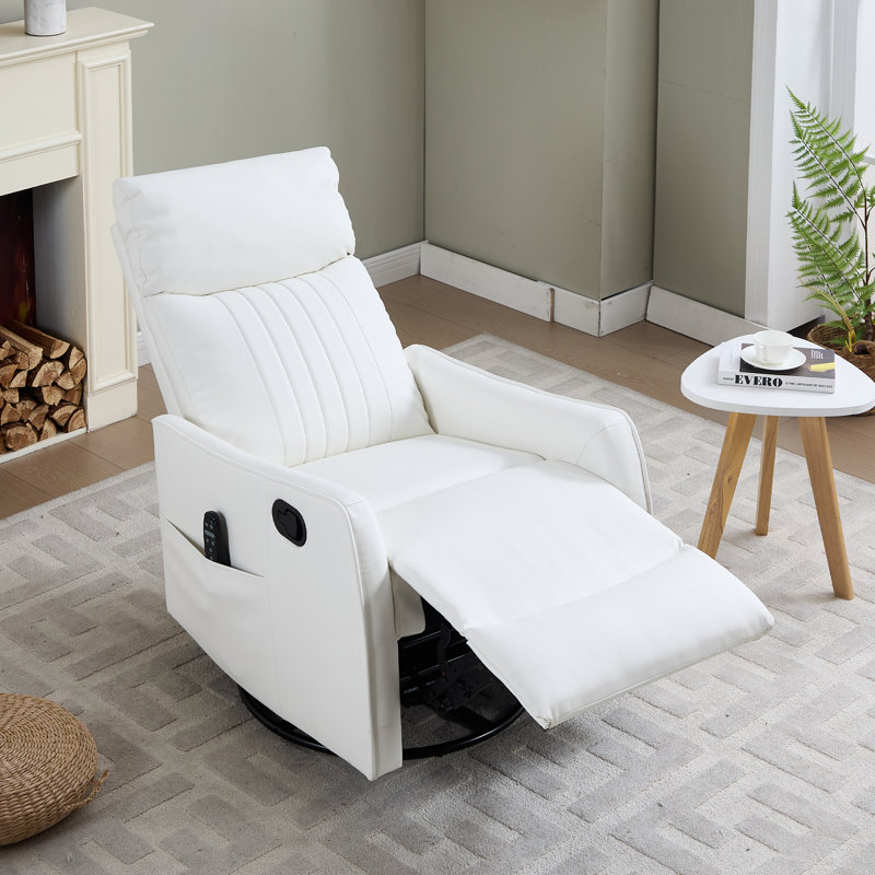 Lila 26.37" W Manual Swivel Rocker Recliner, Swivel Chair with Heated Massage, White