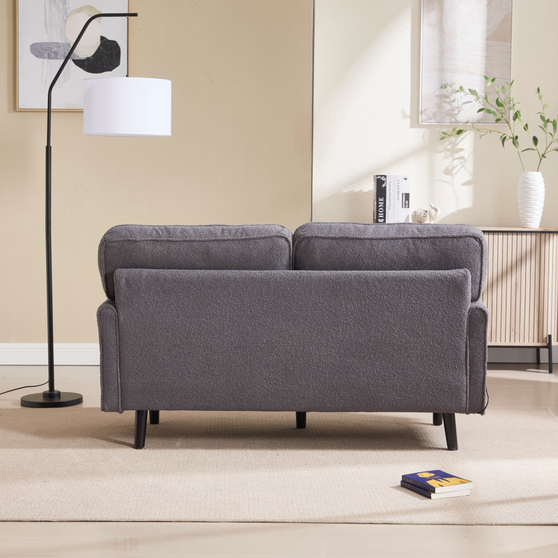 Canapé respirant en tissu Boucle avec housses détachables et ports de chargement USB pour une vie moderne, Gris