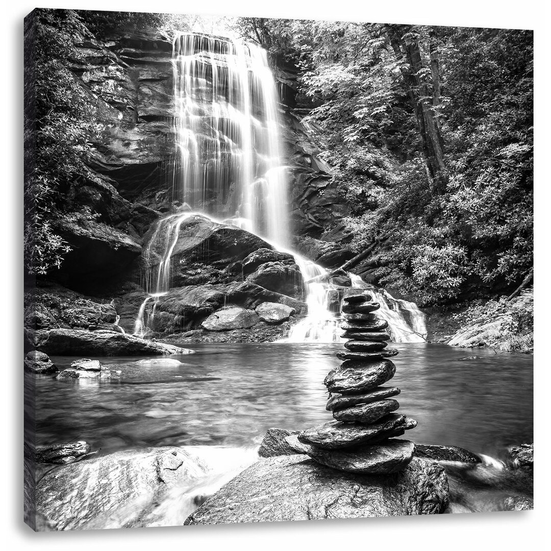 Leinwandbild Zen Steine vor Wasserfall