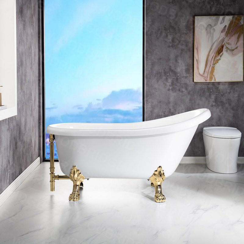 59" x 31" Clawfoot Soaking Acrylic Bathtub, Polished Gold