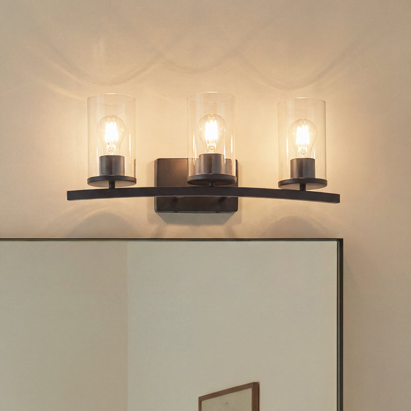 3-Light Bronze Bath Vanity Light with Clear Glass Shades, Bronze