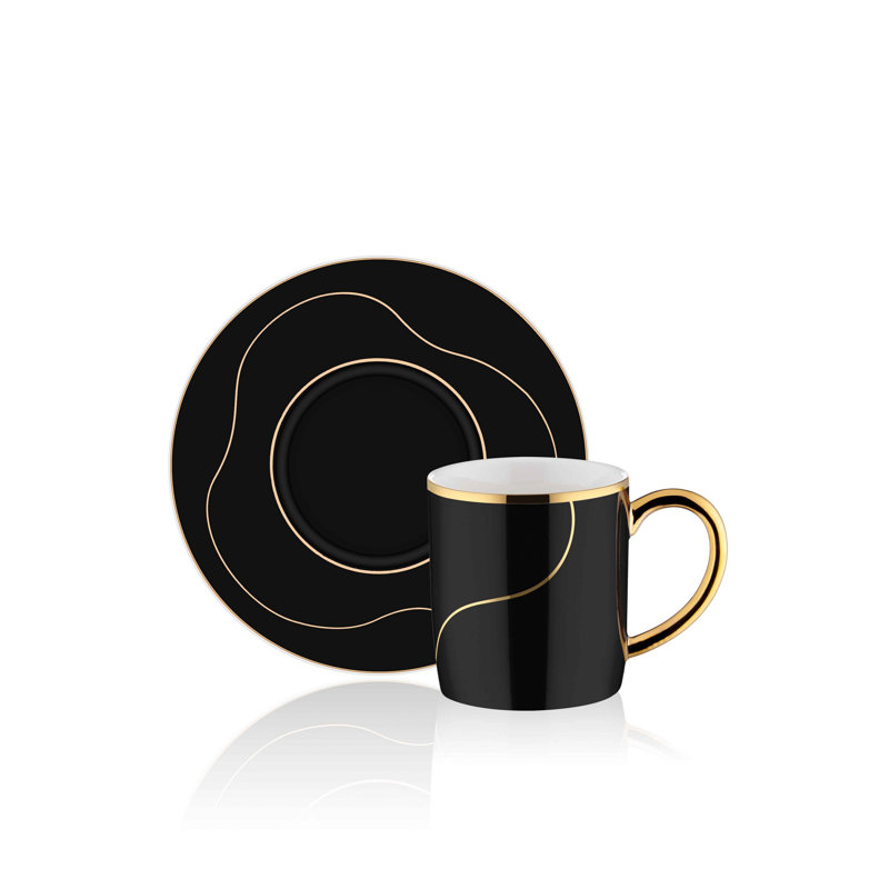 Ensemble de tasses à café Jacqulyn, Noir / or, 4