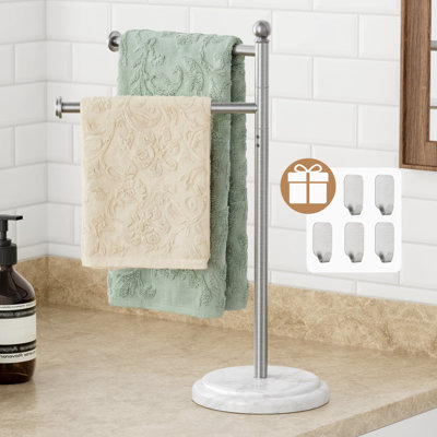KES Anti Wobble Hand Towel Holder Stand with Weighted Marble Base, F Shape Swivel Countertop Hand Towel Stand for Bathroom, Vanity, Kitchen, Rustproof 18/8 Stainless Steel Brushed Finish