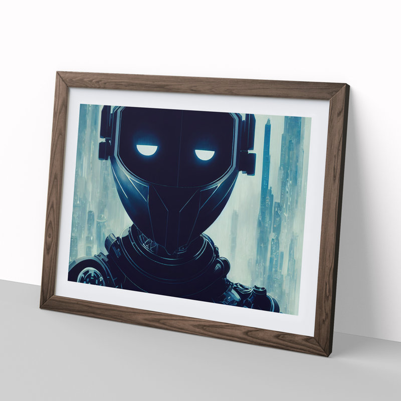 Cyberpunk Robot - Framed Print, 46cm H x 64cm W x 2cm D, Walnut