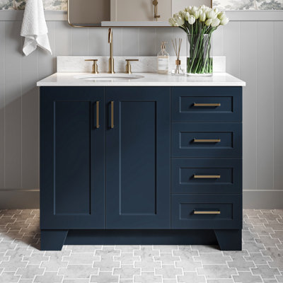 Ensemble de meuble-lavabo simple 43 po en bois massif bleu minuit avec plateau en marbre de Carrare 0,75 po Freitas