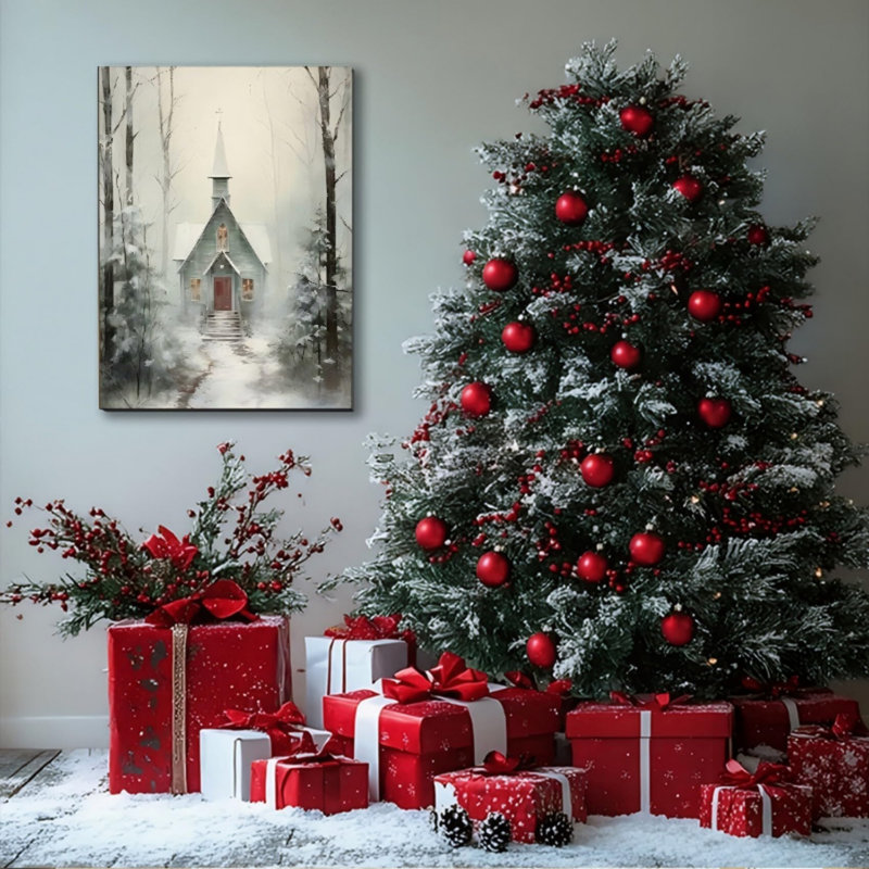 Art mural en toile 24 po x 36 po Snowy Forest Scene