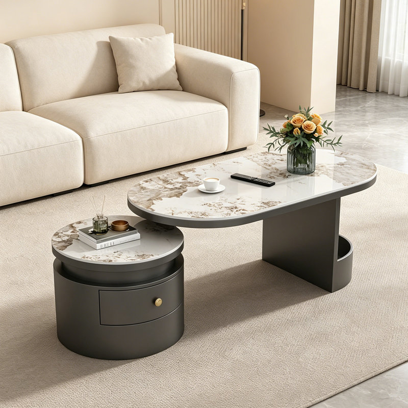 Table basse haut de gamme pour petits appartements, White/Taupe