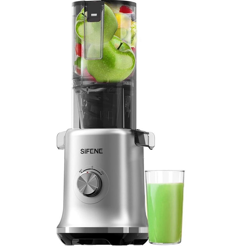 Sifene Cold Press Juicer Machine, 4.3 Inch Wide Mouth, Quiet Bpa-Free Slow Masticating Juicer, Easy To Assemble & Clean, Efficient For Celery, Carrots & Leafy Greens, 45Oz Capacity (Gray)