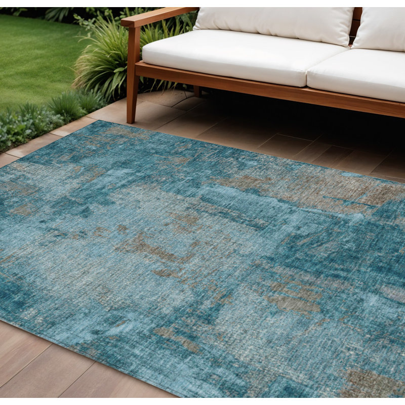 Tapis d'extérieur lavable abstrait bleu sarcelle 8 pi x 10 pi
