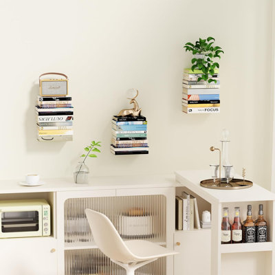 Invisible Floating Bookshelves For Wall, 6 Tier Vertical Spine Book Tower, Heavy Duty Floating Book Shelves Metal Book Organizers For Home Office, 3 Pack(Black)
