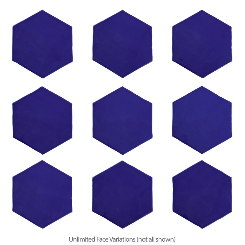 Viva Hex Antic Handmade 6" x 7" Ceramic Tile, Blue