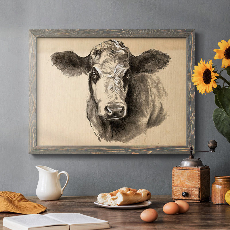 «Charcoal Cow I», reproduction encadrée sur toile par J Paul, Cadre photo gris simple, H 14 po x l 20 po x P 1,5 po