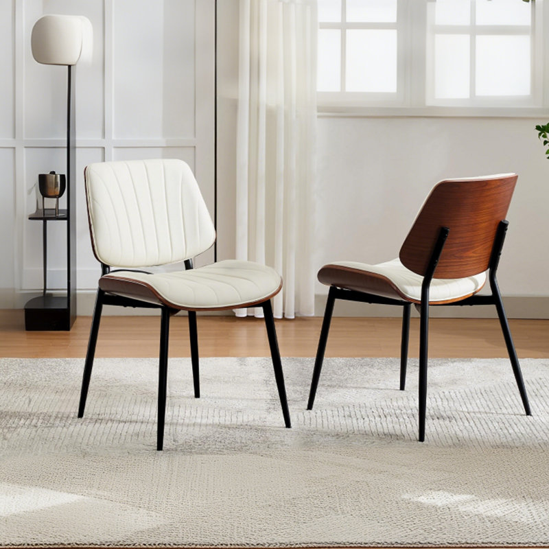 Dining Chairs Set of 2 - Mid Century Modern Upholstered Retro PU Leather Kitchen Chairs