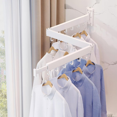 White Wall-Mounted Clothes Drying Rack – Retractable, Collapsible Tri-Fold Laundry Space Saver