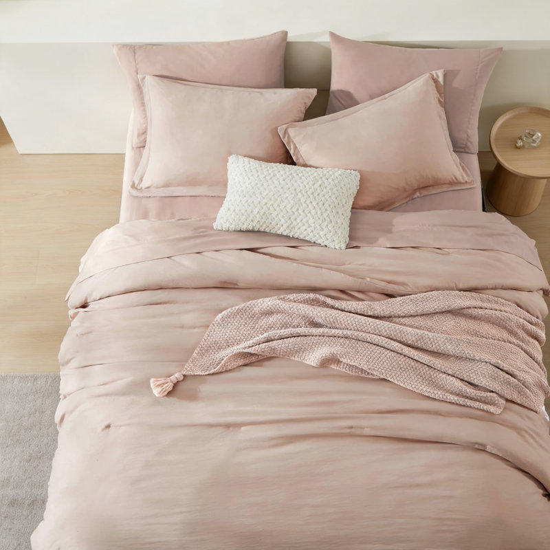 Ensemble de couette prélavée Queen, 7 pièces, Argile rose