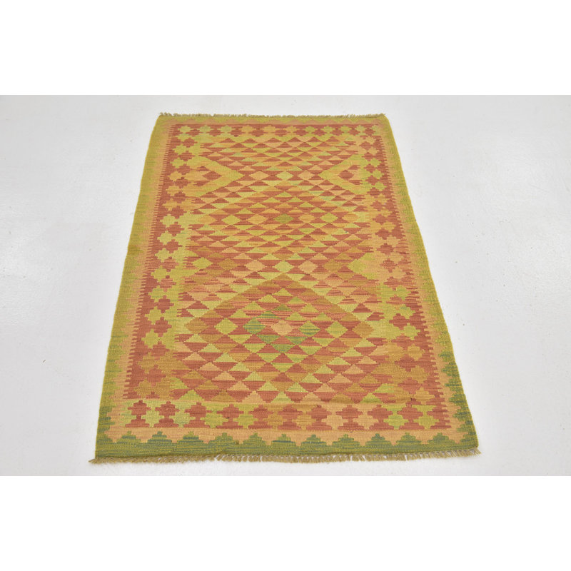 Tapis de zone one-of-kind-noué la rouille rouge/brun clair/vert 2 pi 8 po x 4 pi en laine Elland