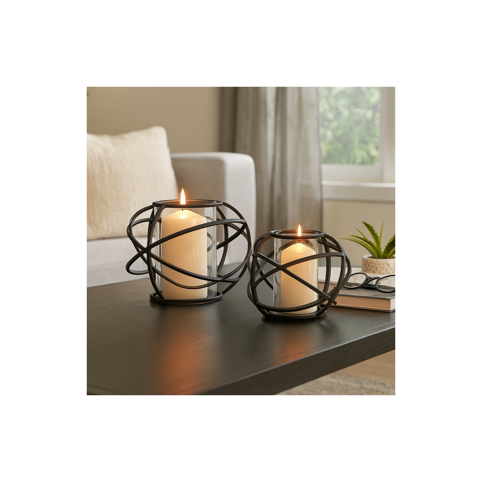 Geometric Modern Metal Candle Holders, Silver