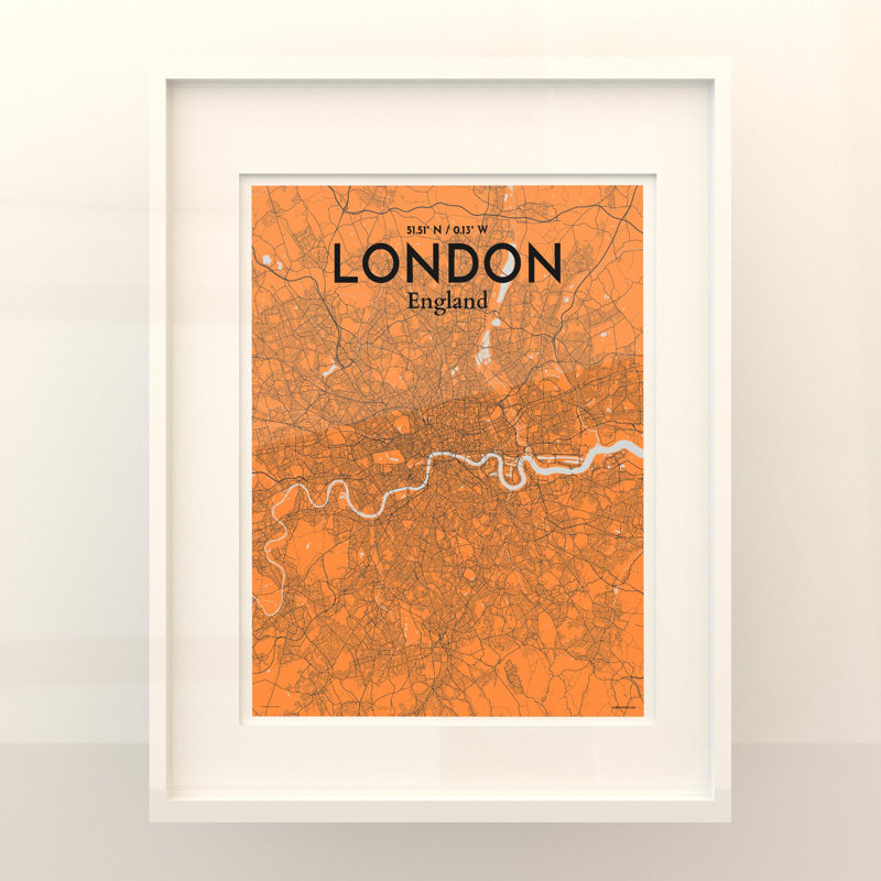 London City Map In Orange - No Frame Print, 20cm H x 16cm W x 0.05cm D