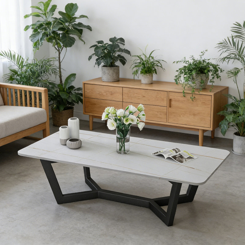 Table basse moderne et luxueuse, H 17,71 po x L 47,24 po x l 23,62 po, Blanc, Noir