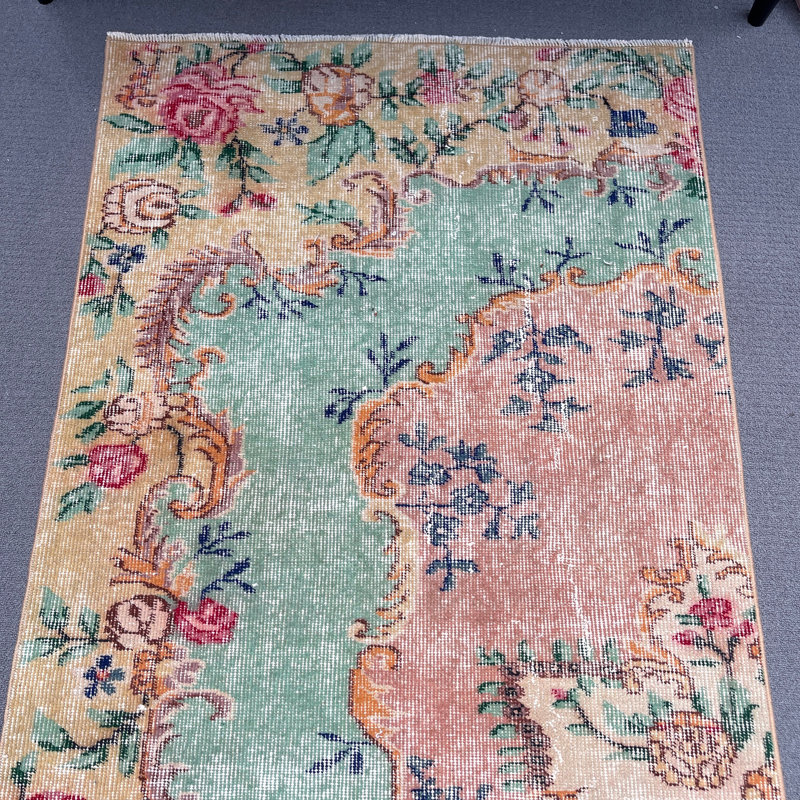Tapis vert traditionnel en laine 35,4 x 100,8 pouces