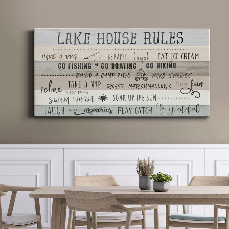 Lake House Rules - Toile tendue avec châssis de qualité supérieure - prête à être accrochée, H 40 po x l 20 po x P 1,5 po